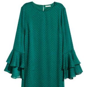 H&M Emerald Green Flounce-sleeved Dress (Perfect Holiday / Christmas Dress)